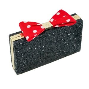 Kate Spade x Disney Minnie Mouse Bow Clasp Glitter Clutch Crossbody Gold Hardwar